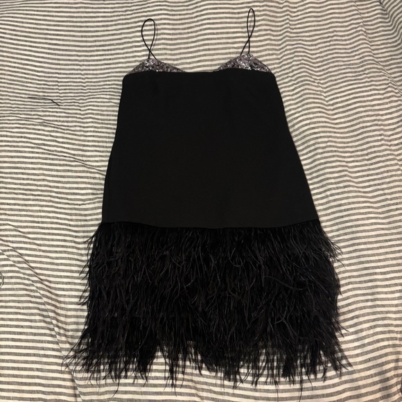 By Malene Birger Dresses & Skirts - Vintage silk dress with real feather trim and silver sequins black mini midi